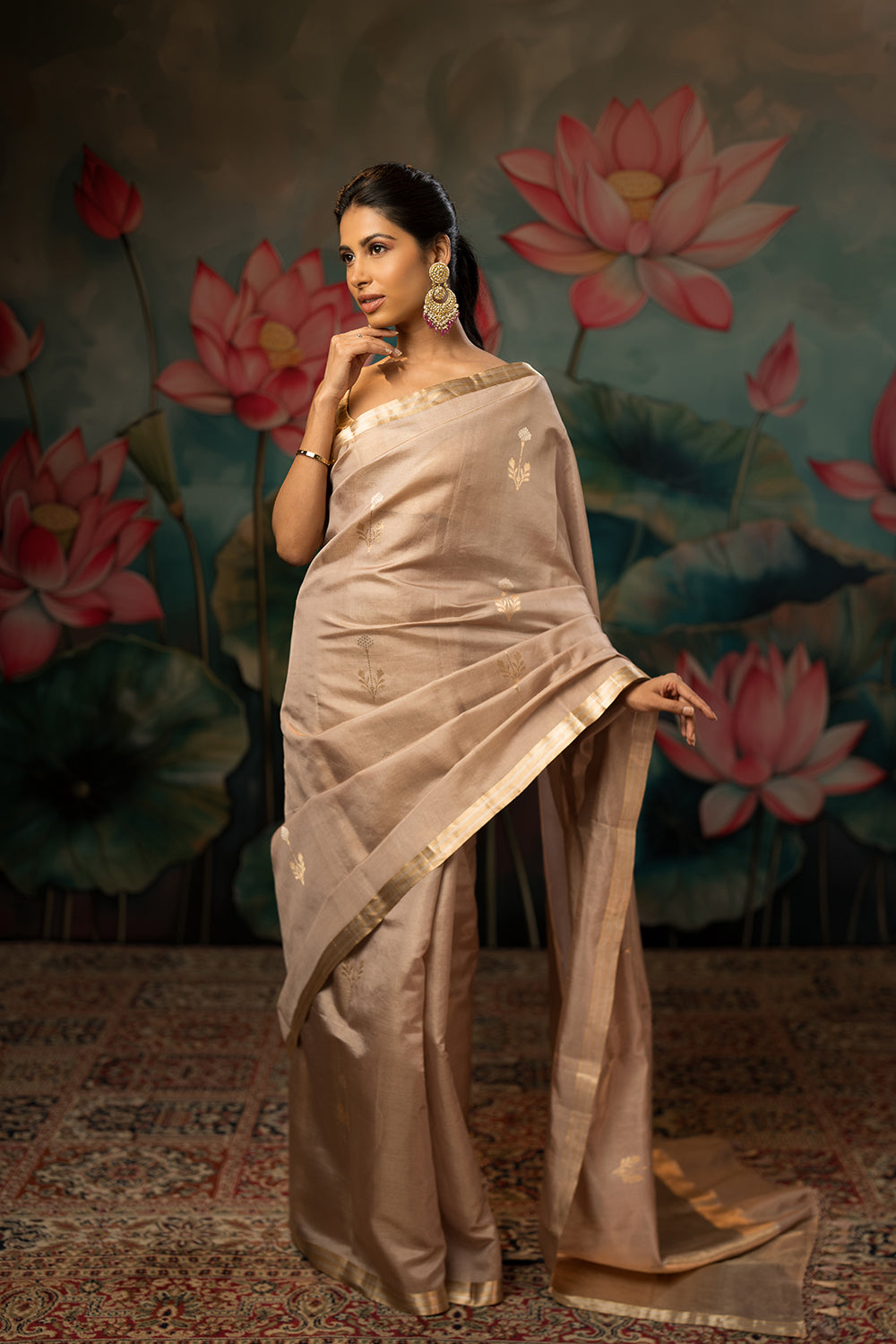 Dusty Lavender Handwoven Pure Tissue Chanderi Saree