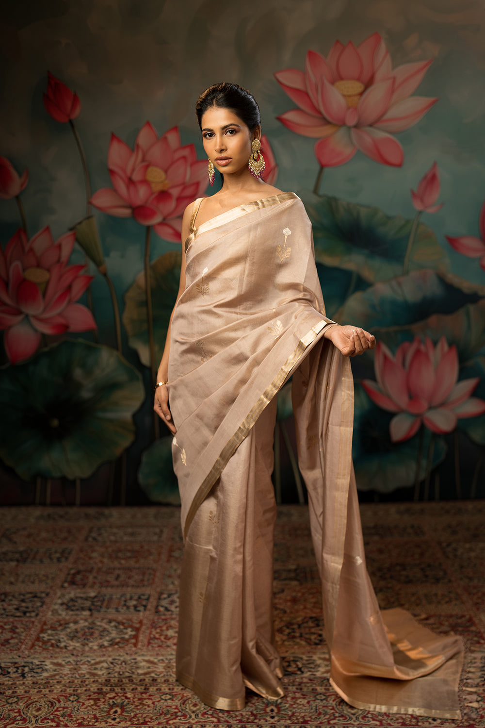 Dusty Lavender Handwoven Pure Tissue Chanderi Saree