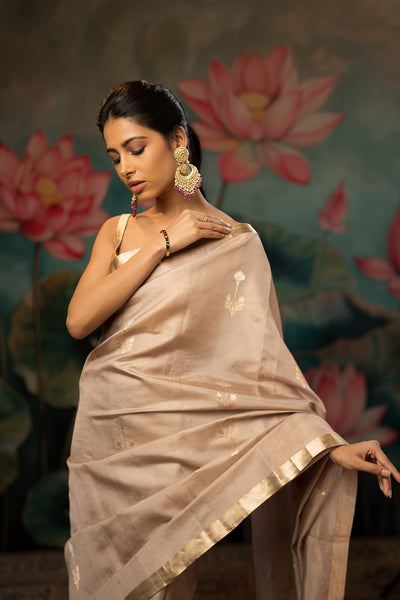 Dusty Lavender Handwoven Pure Tissue Chanderi Saree