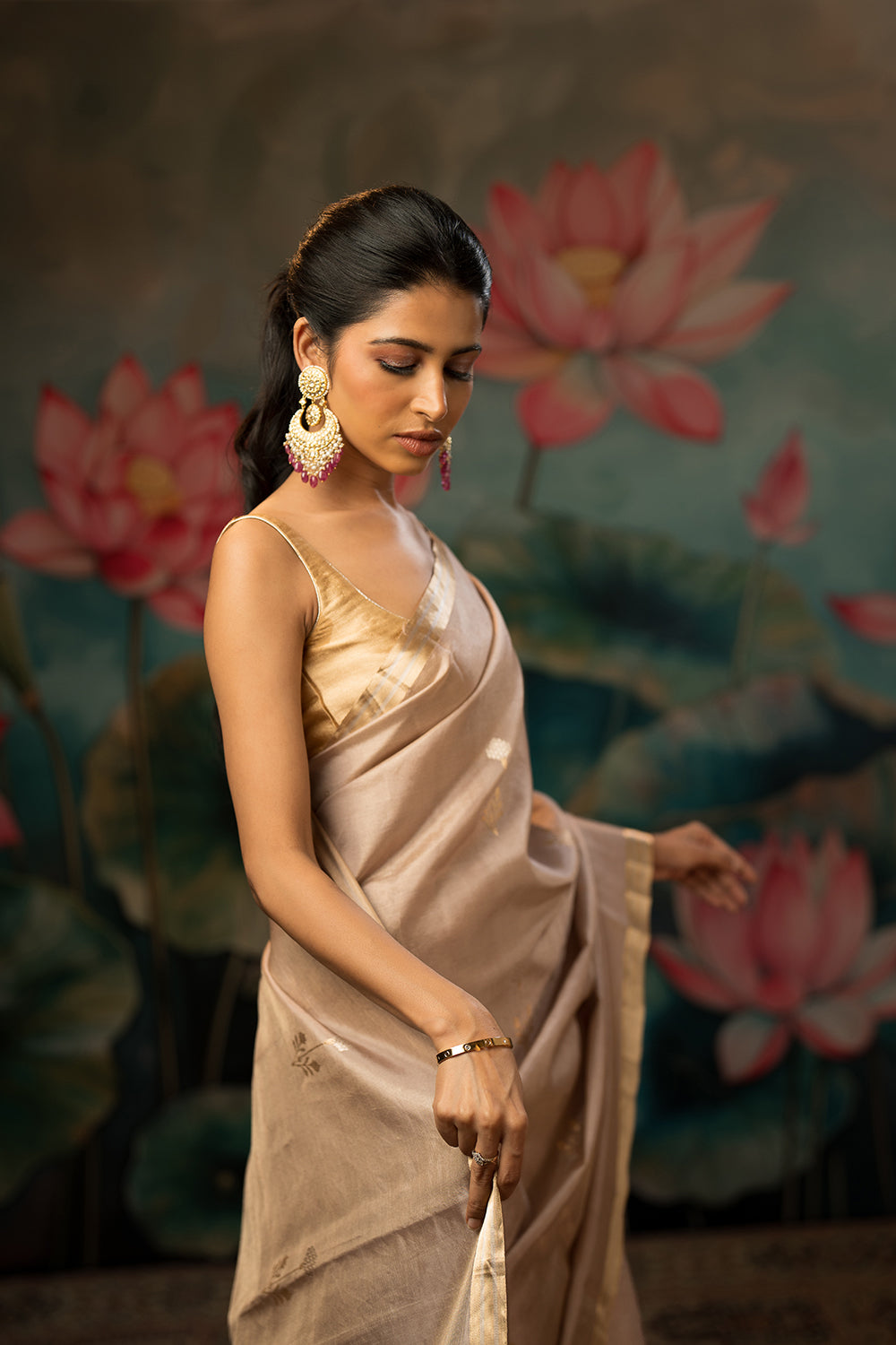 Dusty Lavender Handwoven Pure Tissue Chanderi Saree