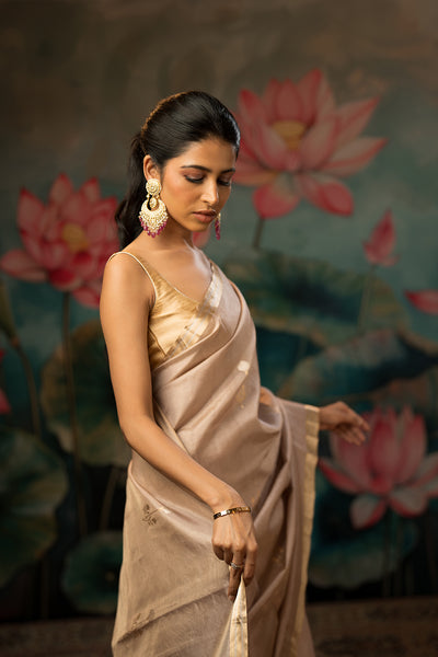 Dusty Lavender Handwoven Pure Tissue Chanderi Saree