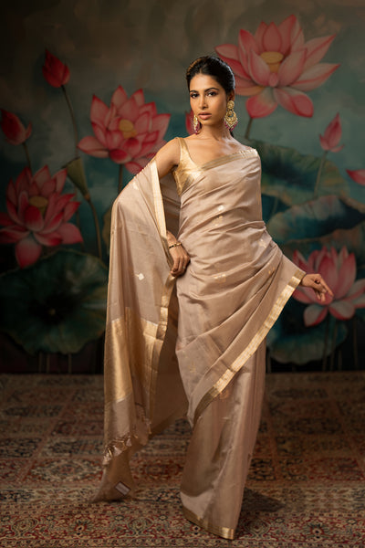 Dusty Lavender Handwoven Pure Tissue Chanderi Saree