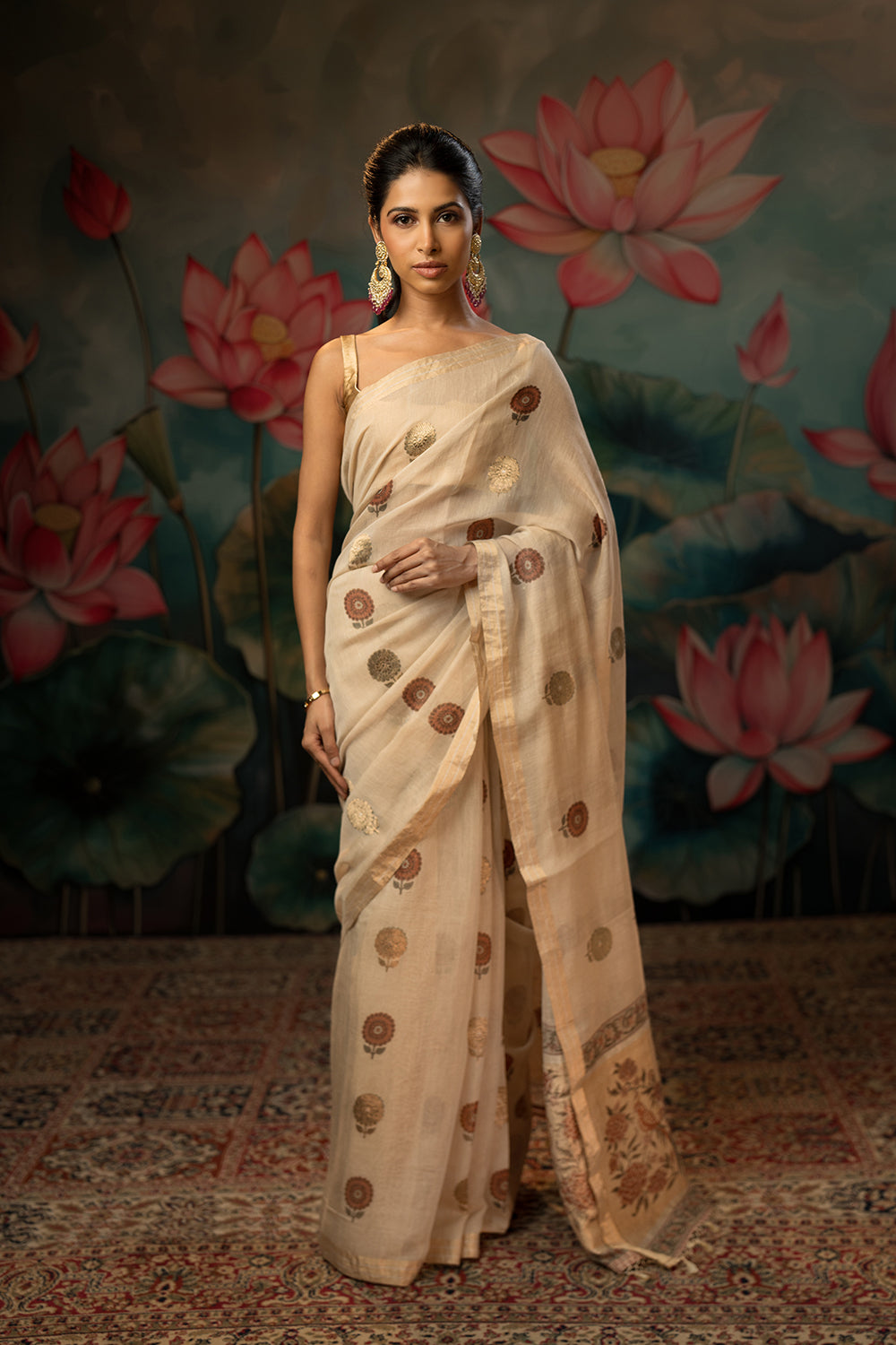 Ivory Handwoven Pure Tissue Chanderi Saree