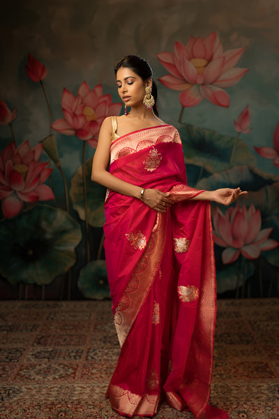 Sunset Pink Handwoven Pure Silk Saree