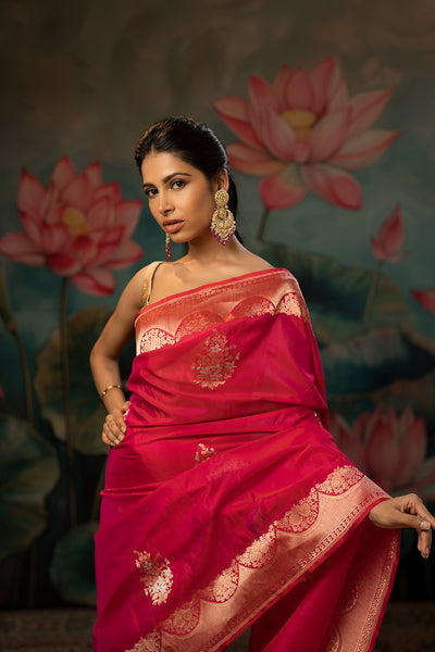 Sunset Pink Handwoven Pure Silk Saree