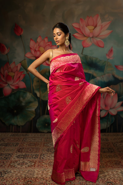 Sunset Pink Handwoven Pure Silk Saree