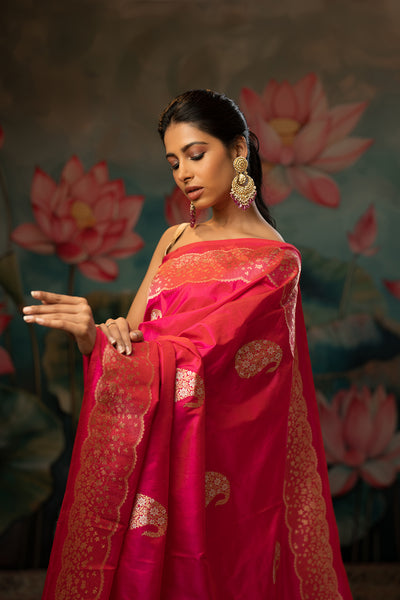 Sunset Pink Handwoven Pure Silk Saree