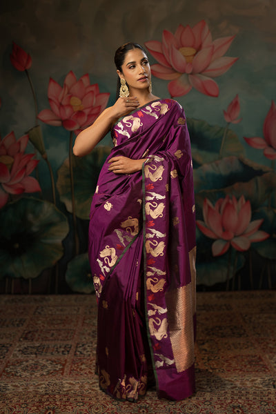 Aubergine Handwoven Pure Silk Saree