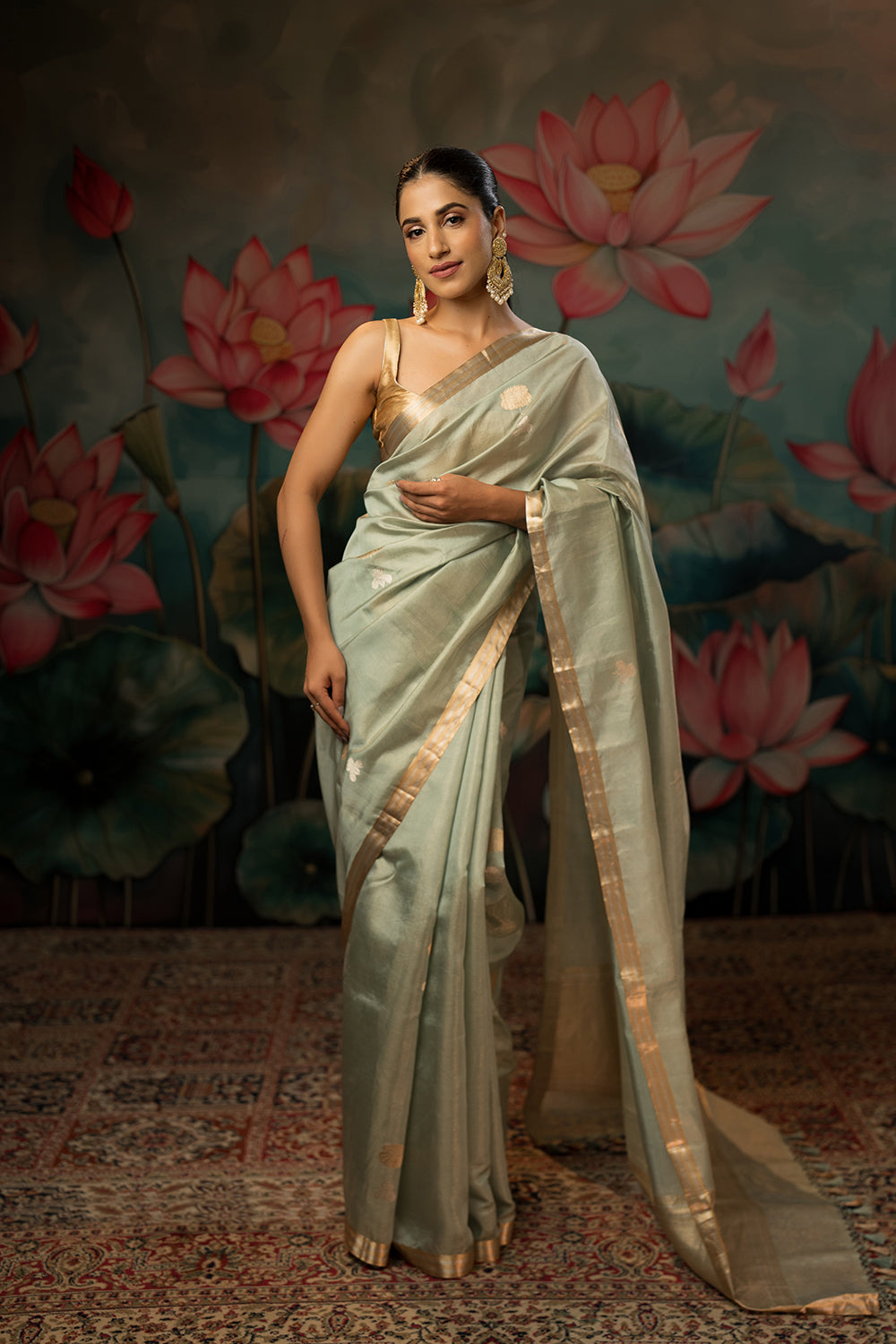 Tiffany Blue Handwoven Pure Tissue Chanderi Saree