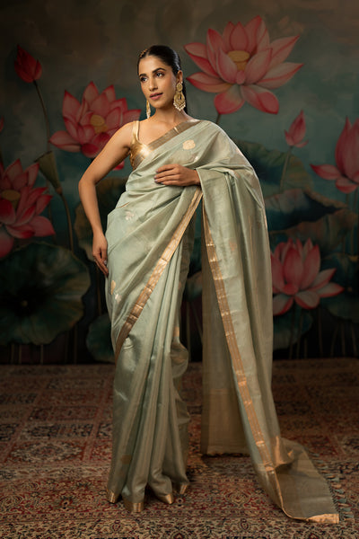 Tiffany Blue Handwoven Pure Tissue Chanderi Saree