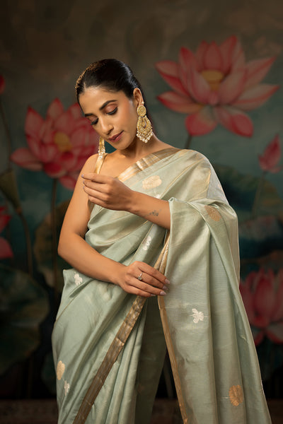 Tiffany Blue Handwoven Pure Tissue Chanderi Saree