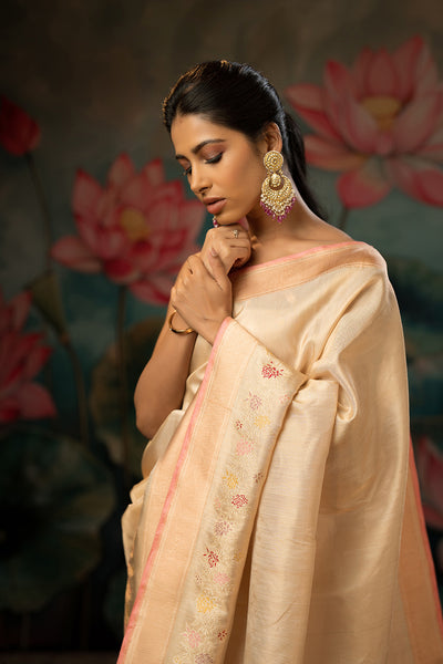 Ivory Handwoven Pure Tissue Twill Saree