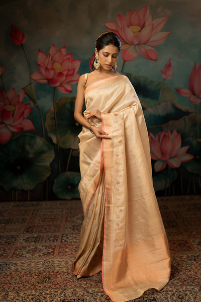 Ivory Handwoven Pure Tissue Twill Saree