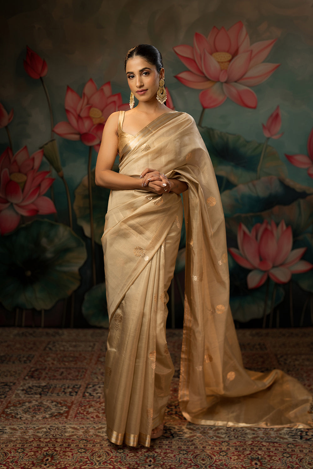 Light Taupe Handwoven Pure Tissue Chanderi Saree