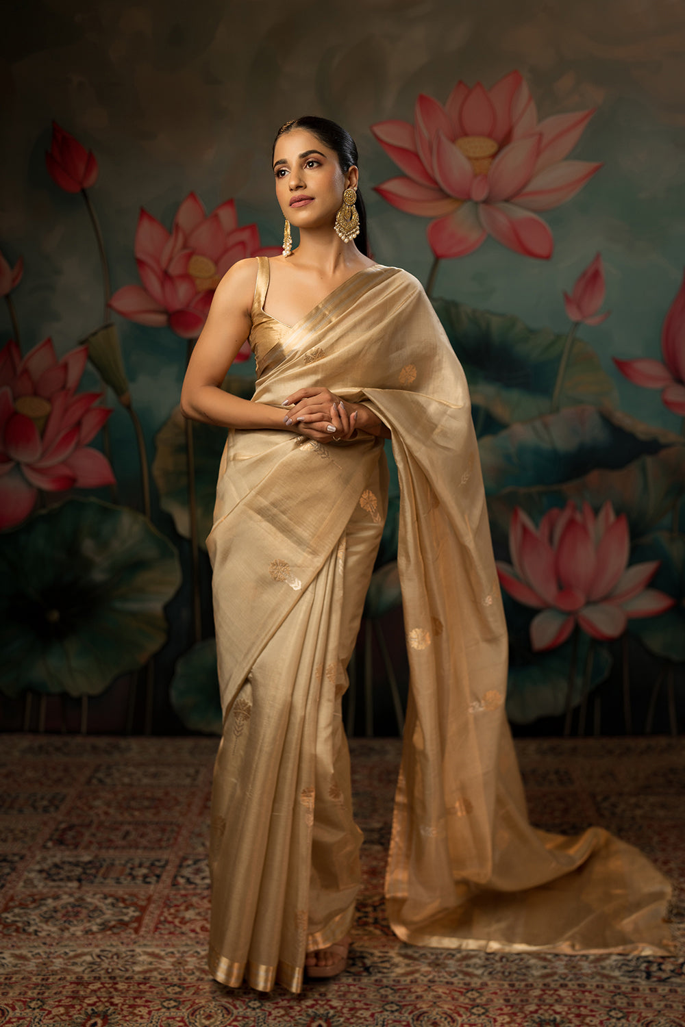 Light Taupe Handwoven Pure Tissue Chanderi Saree
