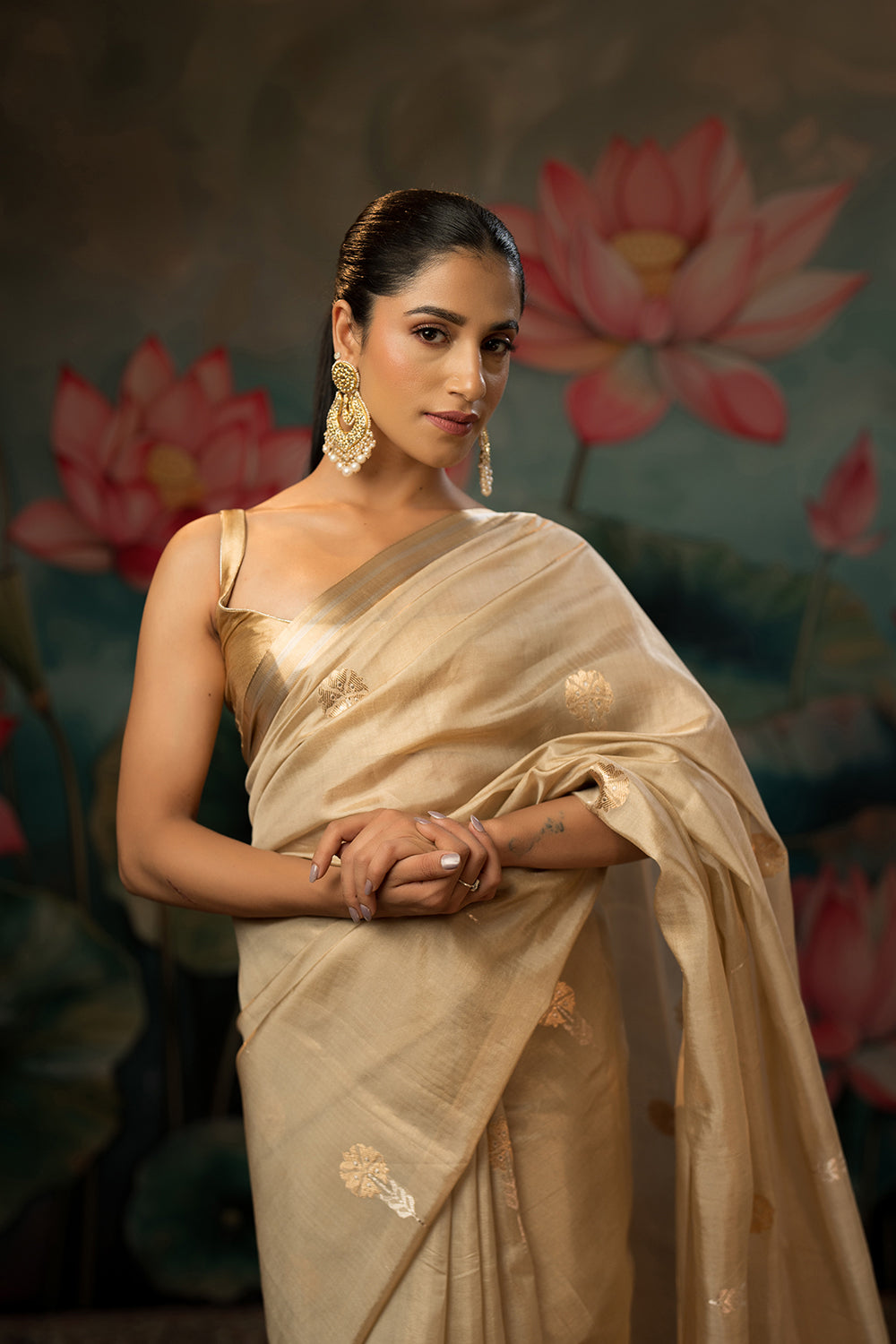 Light Taupe Handwoven Pure Tissue Chanderi Saree