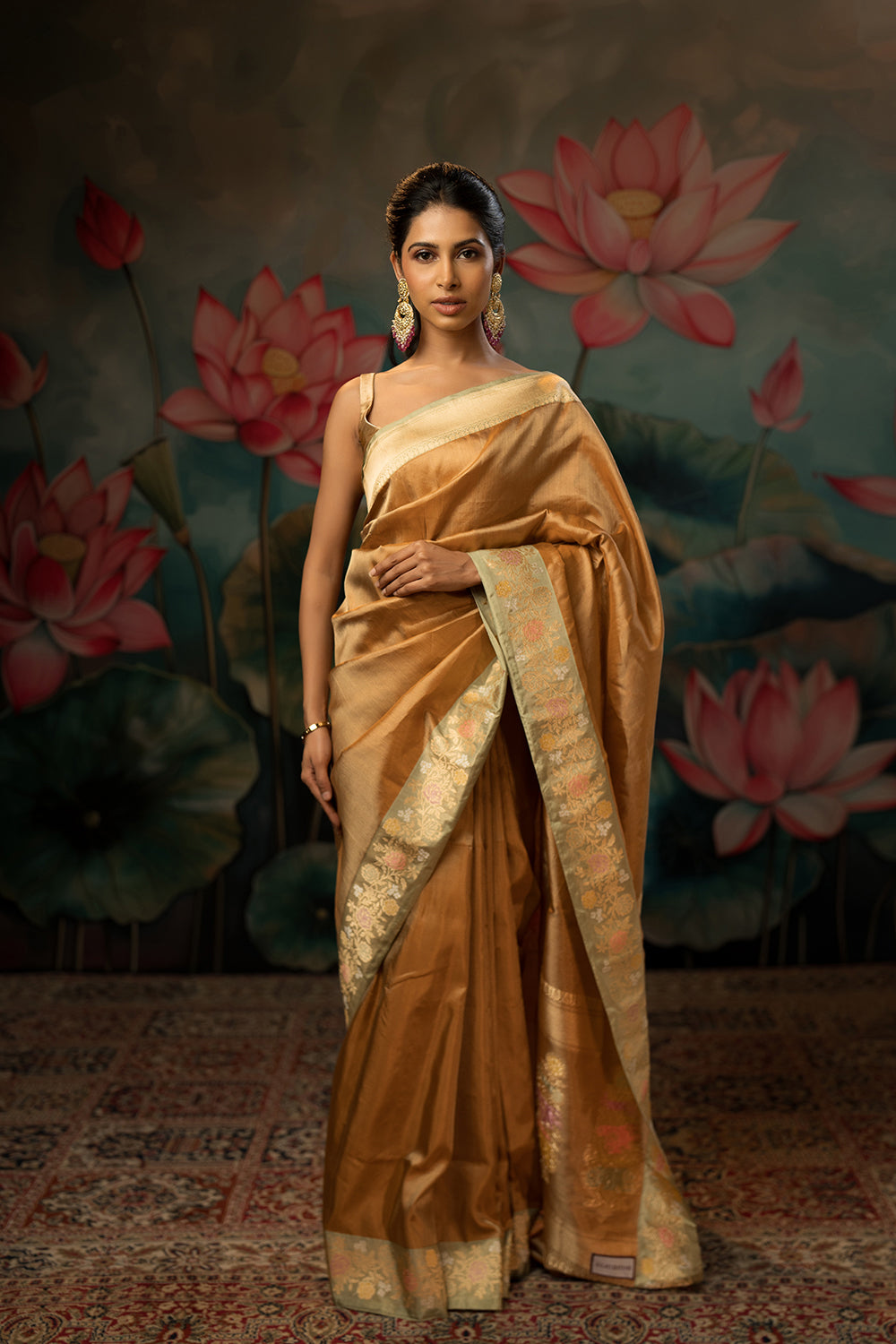 Antique Gold Handwoven Pure Tissue Twill Saree