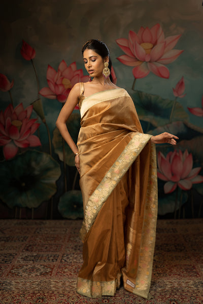 Antique Gold Handwoven Pure Tissue Twill Saree