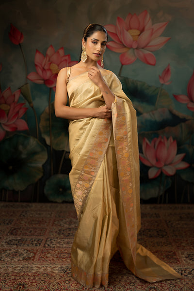 Pistachio Green Handwoven Pure Tissue Twill Saree