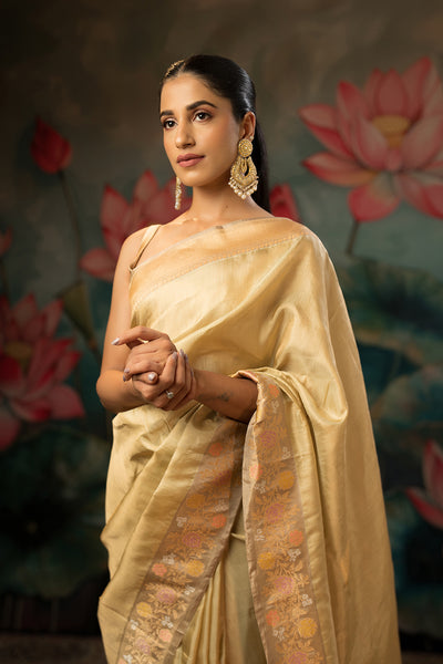 Pistachio Green Handwoven Pure Tissue Twill Saree