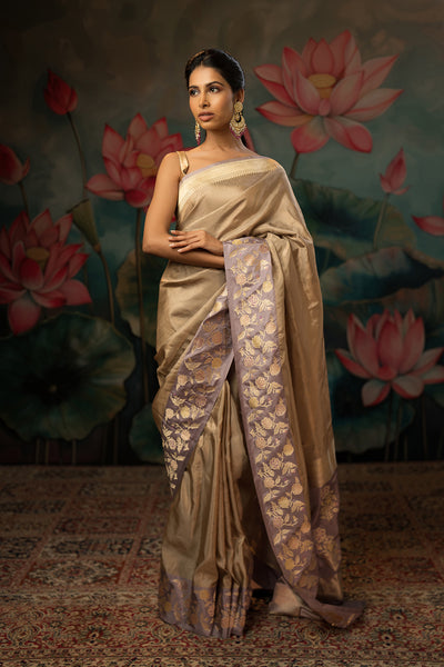 Silver Handwoven Pure Tissue Twill Saree