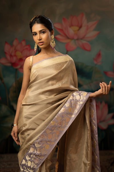 Silver Handwoven Pure Tissue Twill Saree