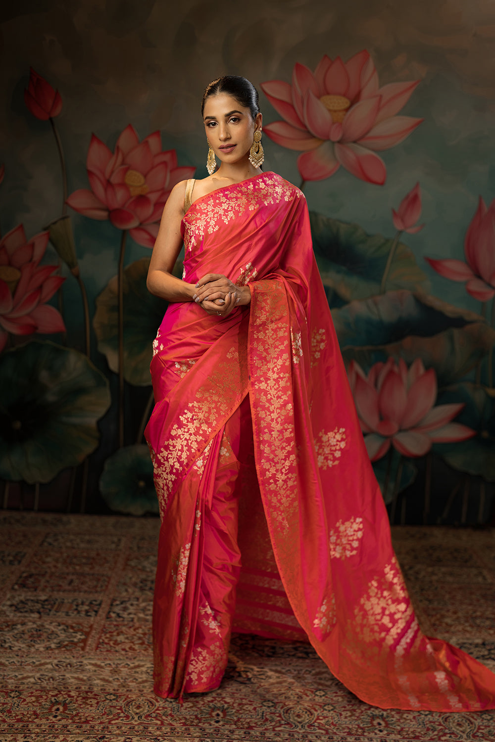 Shot pink Handwoven Pure Silk Saree