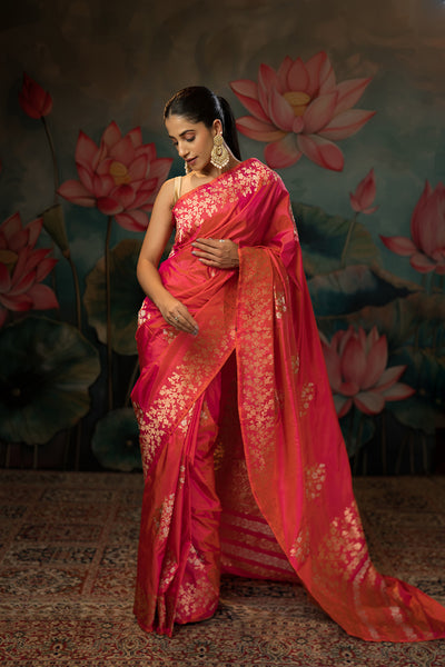 Shot pink Handwoven Pure Silk Saree