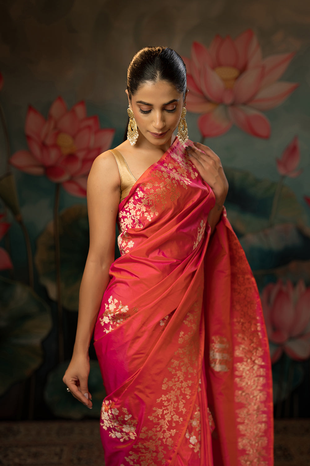 Shot pink Handwoven Pure Silk Saree