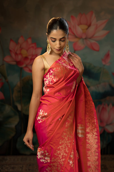 Shot pink Handwoven Pure Silk Saree