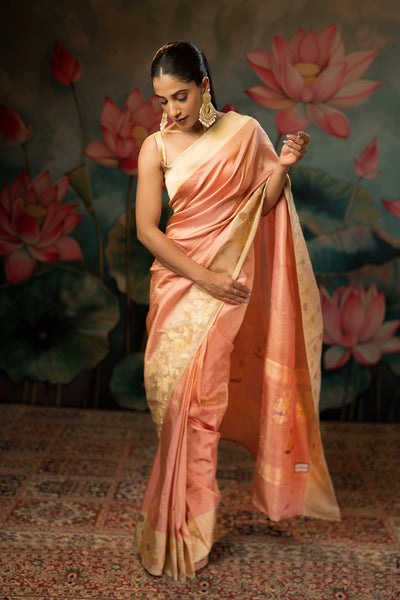 Rose pink Handwoven Pure Tissue Twill Saree