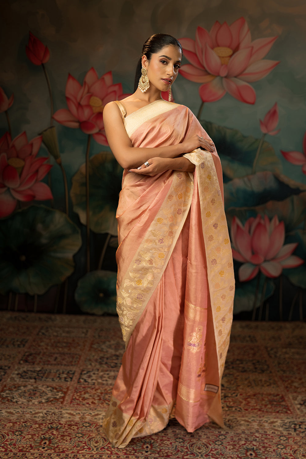 Rose pink Handwoven Pure Tissue Twill Saree