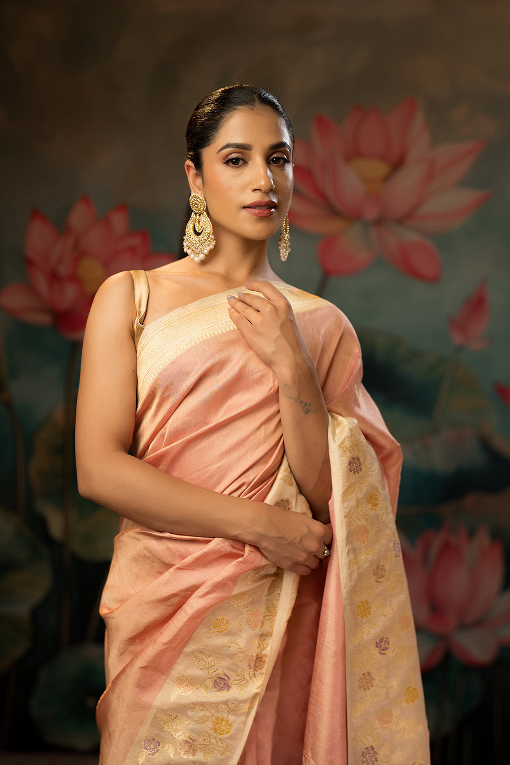 Rose pink Handwoven Pure Tissue Twill Saree