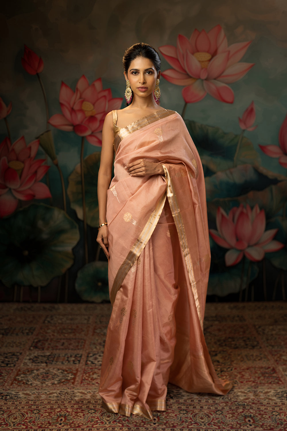 Carnation Pink Handwoven Pure Tissue Chanderi Saree