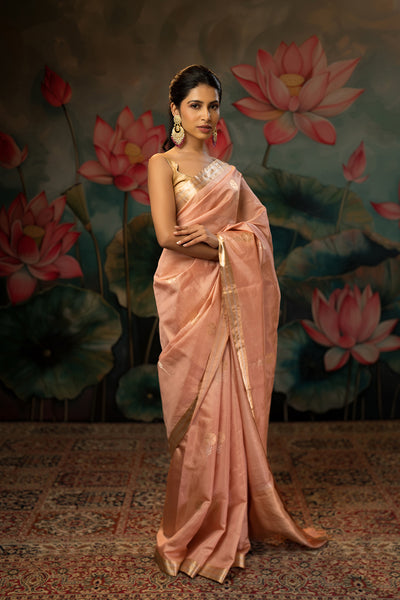Carnation Pink Handwoven Pure Tissue Chanderi Saree