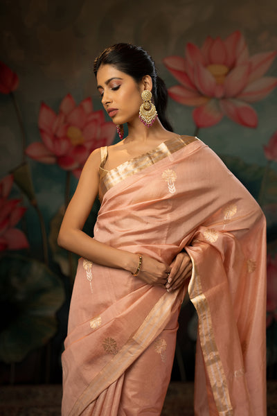 Carnation Pink Handwoven Pure Tissue Chanderi Saree