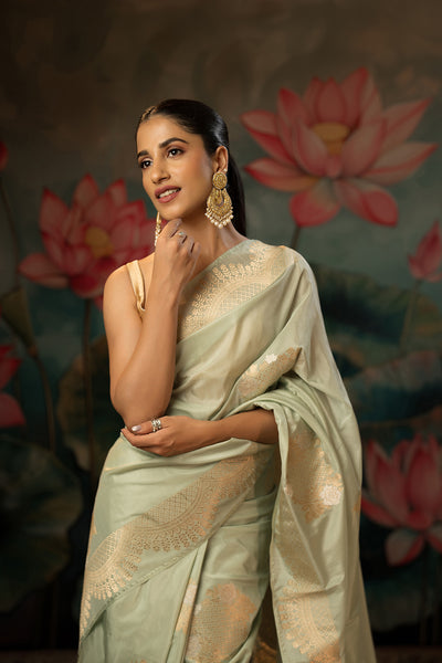 Aqua blue Handwoven Pure Silk Saree