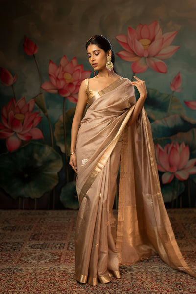 Dusty Lavender Handwoven Pure Tissue Chanderi Saree