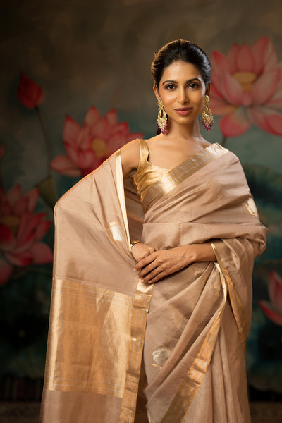 Dusty Lavender Handwoven Pure Tissue Chanderi Saree