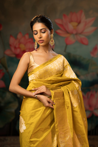 Lime Yellow Handwoven Pure Silk Saree