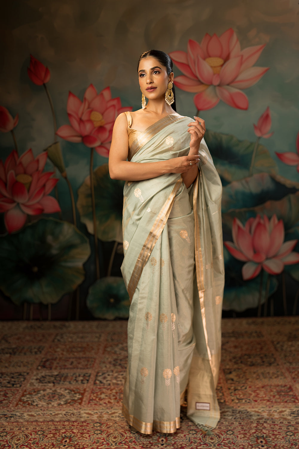 Tiffany Blue Handwoven Pure Tissue Chanderi Saree