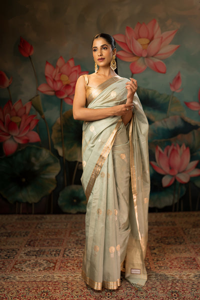 Tiffany Blue Handwoven Pure Tissue Chanderi Saree