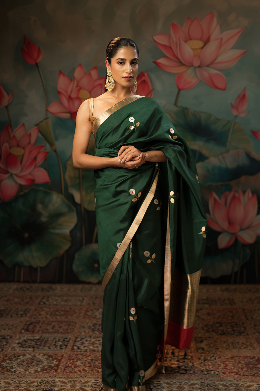 Bottle Green Handwoven Pure Silk Saree