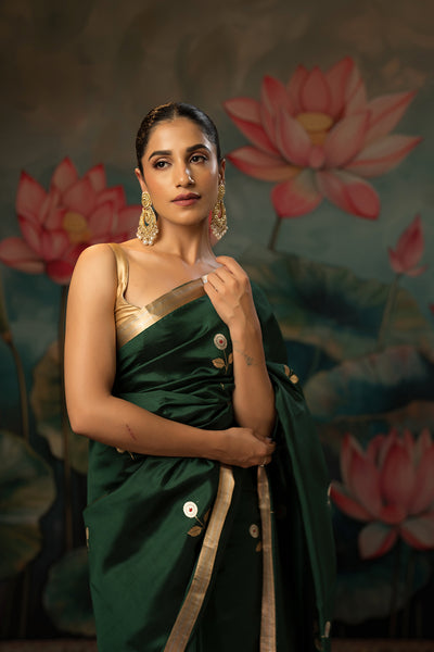 Bottle Green Handwoven Pure Silk Saree