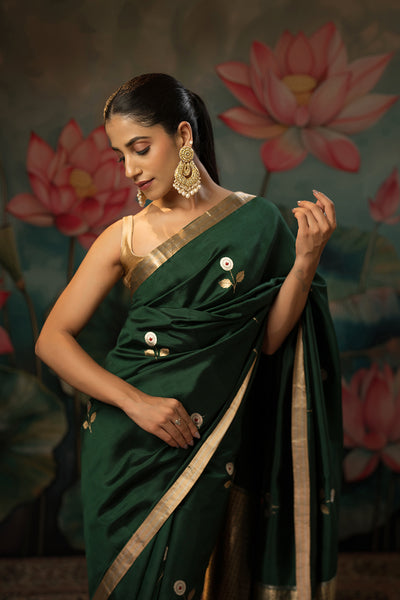 Bottle Green Handwoven Pure Silk Saree