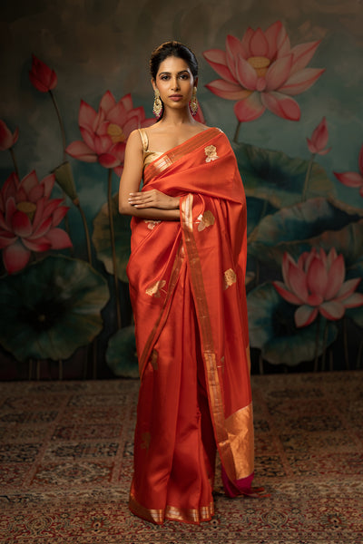 Candy Orange Handwoven Pure Silk Saree