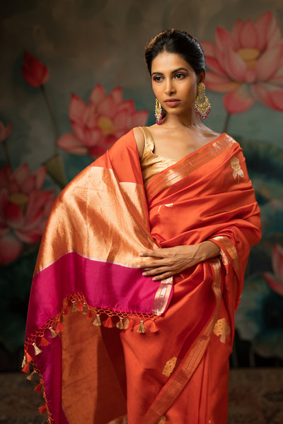 Candy Orange Handwoven Pure Silk Saree