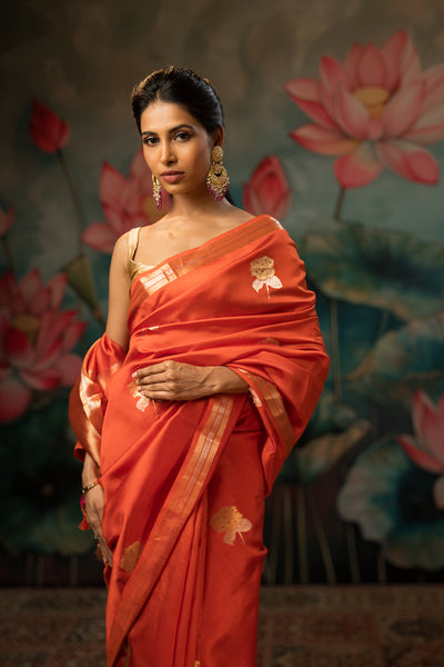 Candy Orange Handwoven Pure Silk Saree