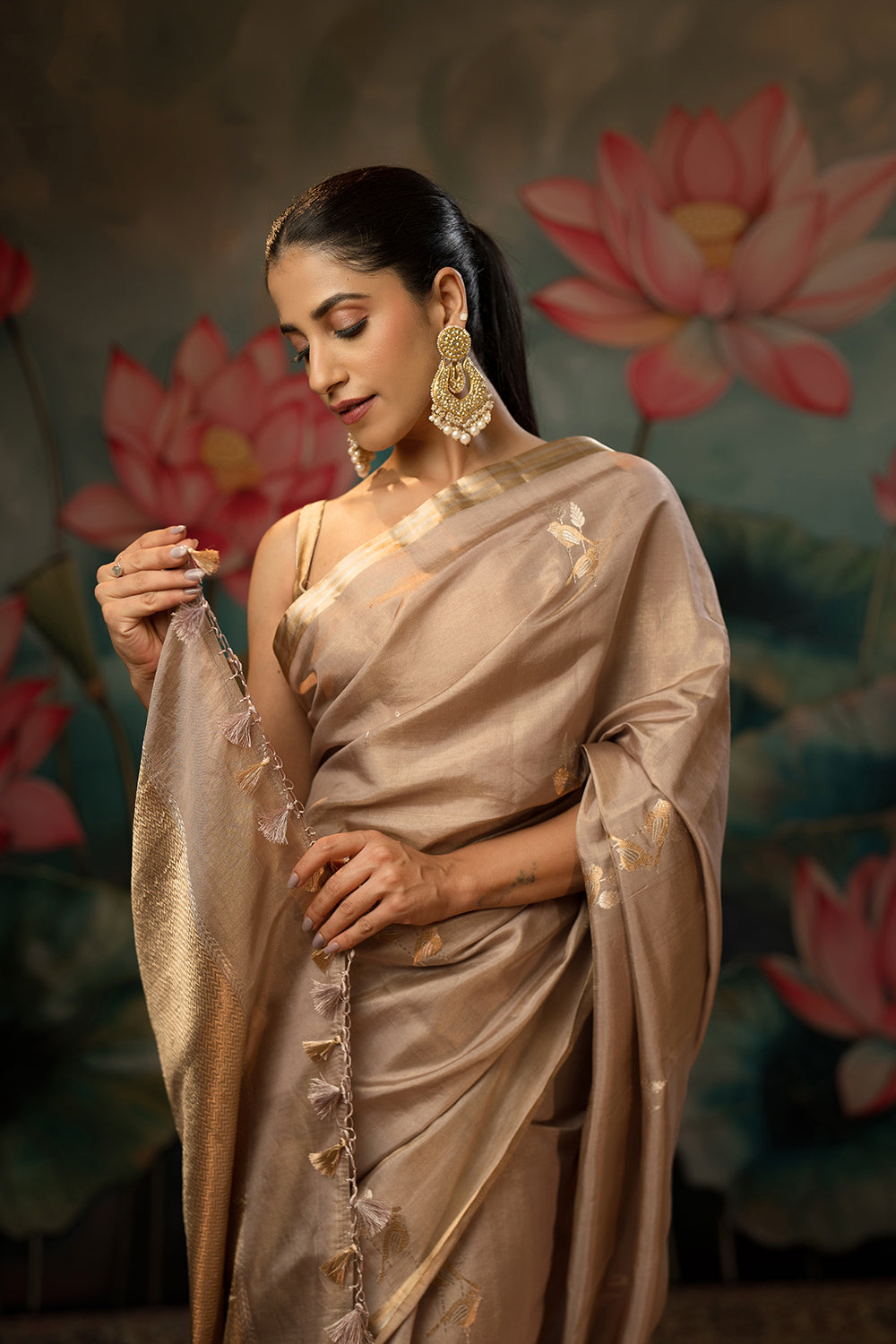 Dusty Lavender Pure Tissue Chanderi Saree