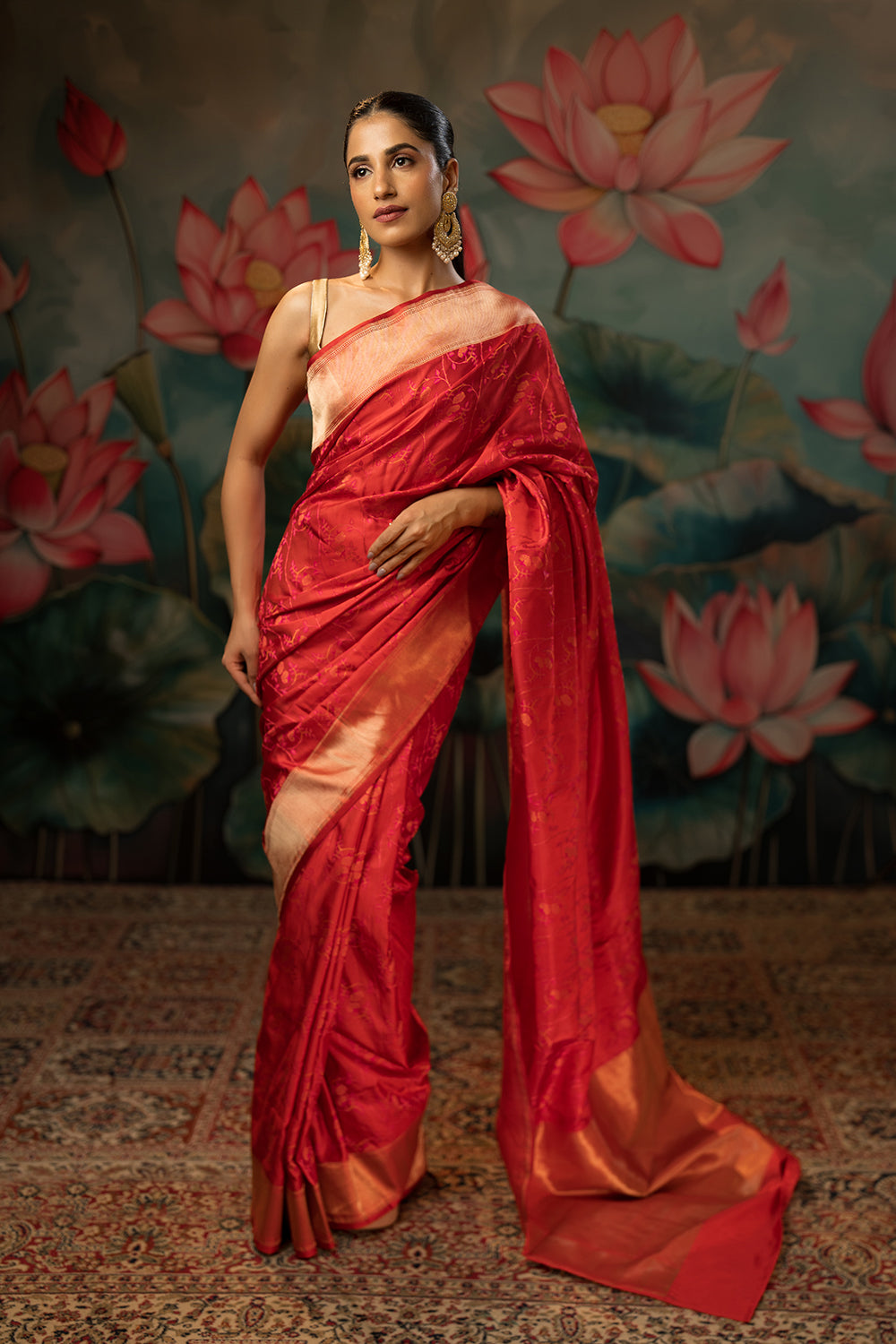 Red-Pink Handwoven Pure Satin Silk Saree